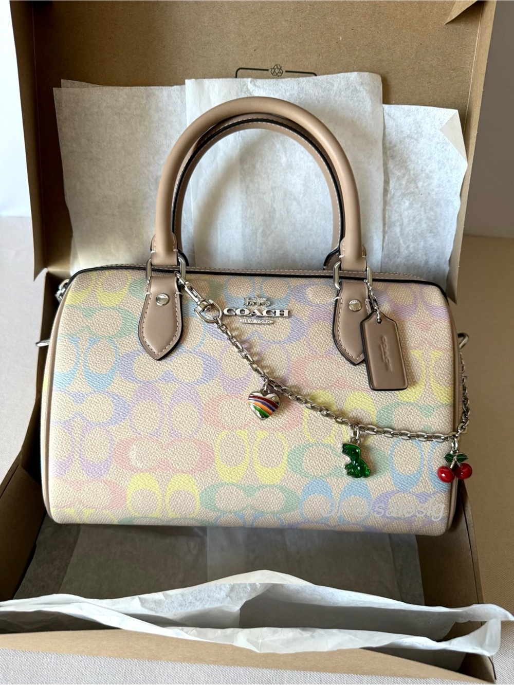 NWT Coach Rowan Satchel Rainbow Signature CDA90 + Gift Set Ready to Gift - Picture 3 of 15